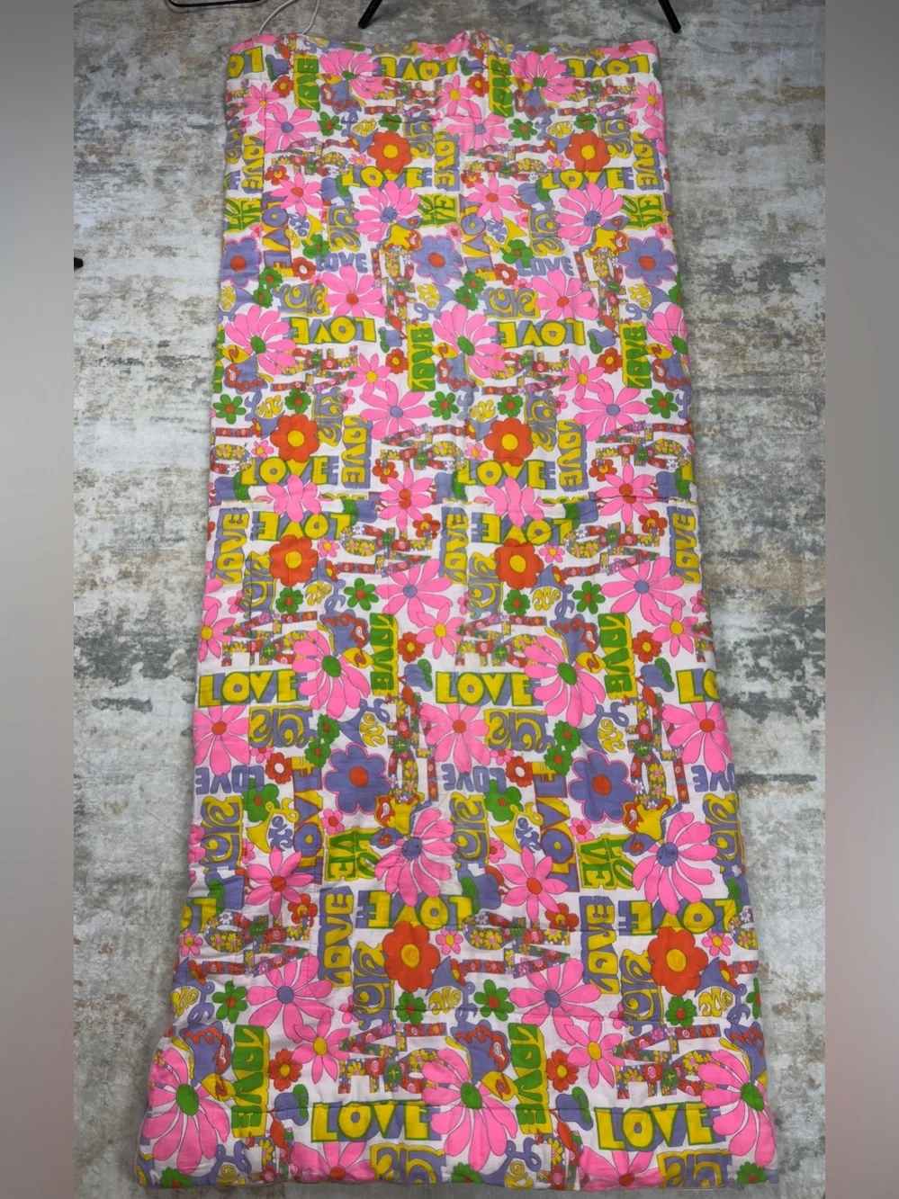 Vintage Groovy Floral Sleeping Bag Flower Power LOVE Pink Retro 60s